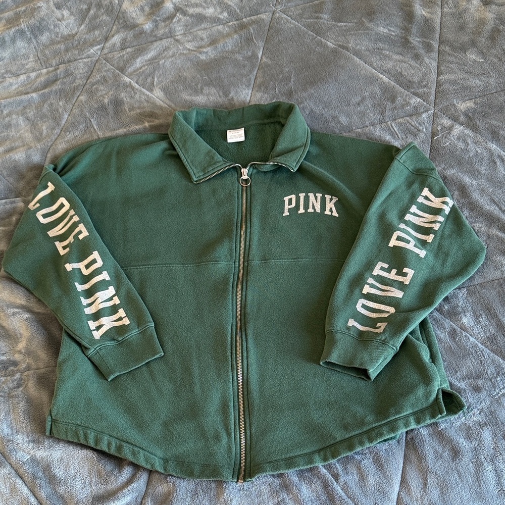PINK Victoria's Secret oversized full zip in Forest Green